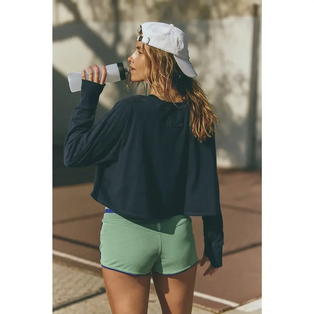 Free People FP Movement Stay With It Layer Long Sleeve Top Midnight Navy Blue XS